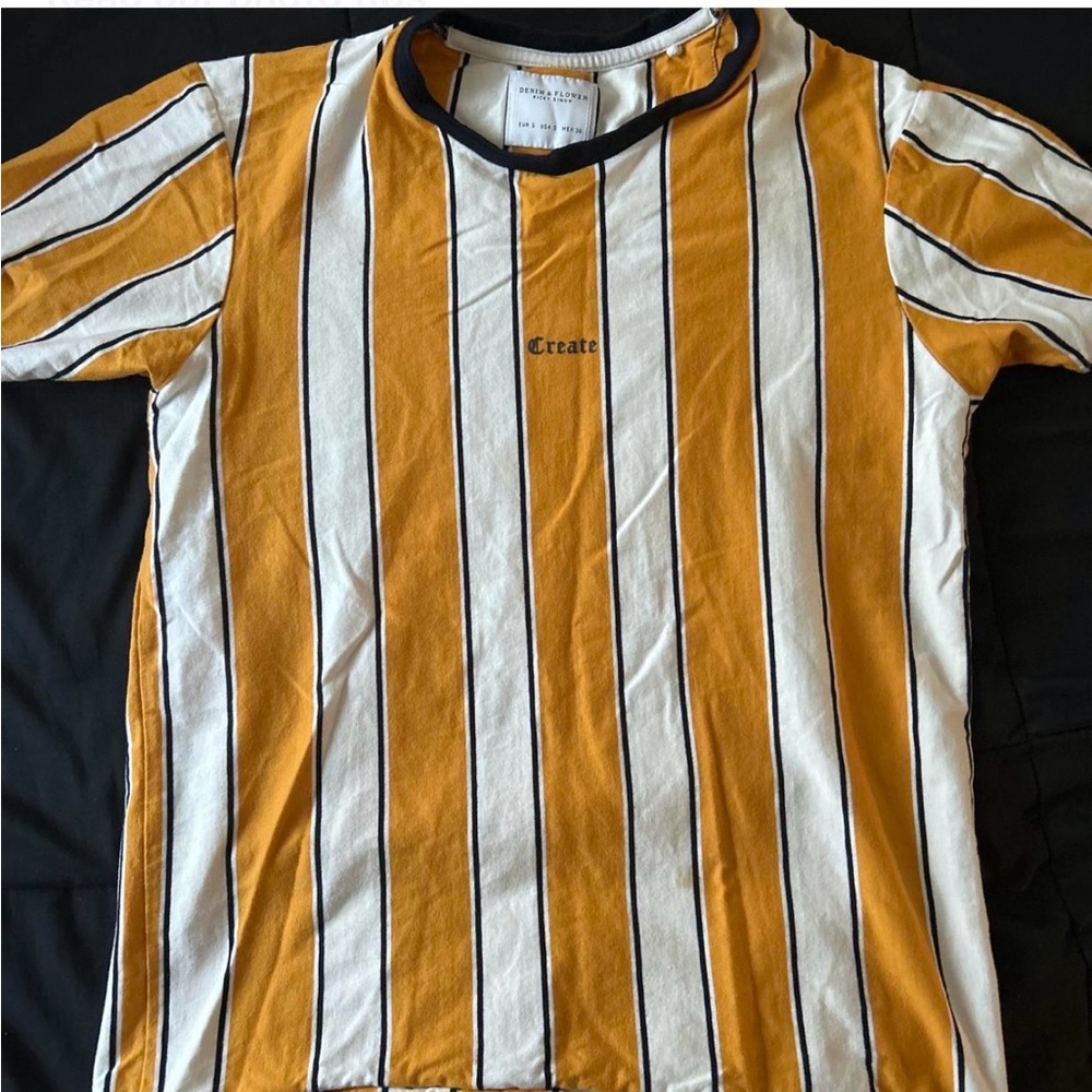 Denim & Flower Bold Striped Tee in Yellow and White